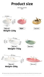 Size chart for ceramic jewelry tray with bird design showing three dimension groups