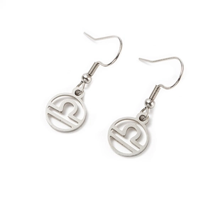 Polished stainless steel Libra zodiac sign drop earrings with silver fishhook ear wire