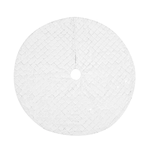 White 122cm Christmas tree skirt featuring silver sequins and quilted diamond patterns