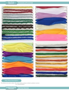 Detail of colorful handle rope options in polyester and silk for custom paper bags