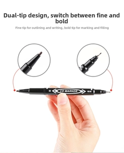 Dual-tip black oil-based marker with fine and broad nibs for detailed writing and marking