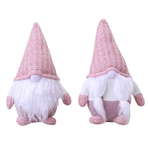 Pink knit Christmas gnome plush dolls set with long beard and braids festive decor