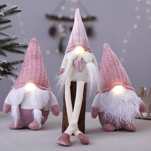 Pink glowing Christmas Gnomes plush dolls with LED lights and long legs holiday decor