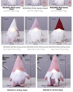 Detailed view of glowing Christmas gnomes in various sizes and festive colors