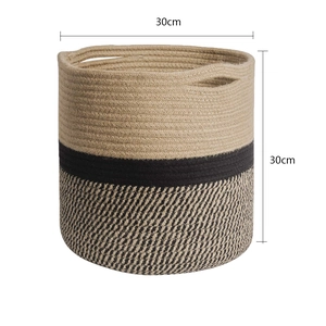 Detail of woven cotton storage basket showing handles and 30cm dimension measurement