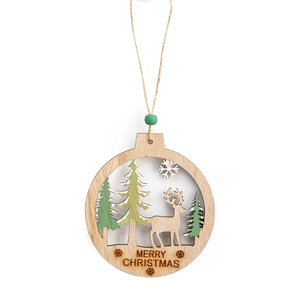 Ornamento natalizio in legno con renna intagliata e scritta Merry Christmas