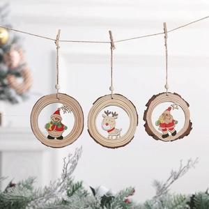 Set decorazioni natalizie in legno rustico con pupazzo di neve renna e Babbo Natale