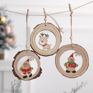 Decorazioni Da Appendere Per Albero Di Natale Fette Di Legno Naturale Con Corteccia Babbo Natale Pupazzo Di Neve Renna