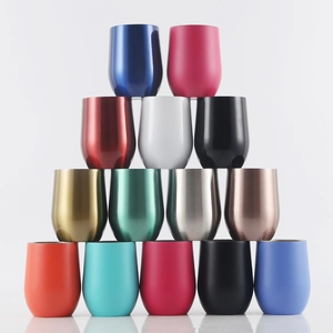 12oz double-wall insulated stainless steel egg-shaped wine tumblers in multiple colors