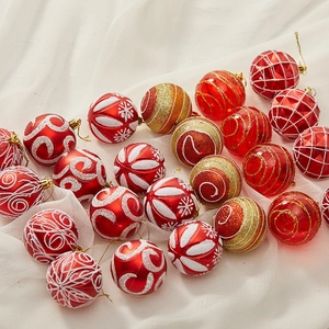 8cm painted Christmas ball set with snowflakes and glitter patterns on white fabric