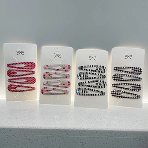 6cm metal teardrop hair clips with polka dots, cherry, zebra, and grid patterns
