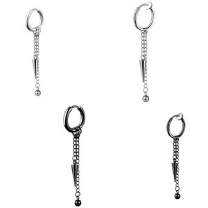 Orecchini a perno punk con nappe, punte coniche in argento e catene lunghe