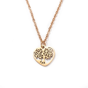 Tree Of Life Heart Necklace For Women Stainless Steel Hollow Laser Cut Polished Pendant Fashion Jewelry Accessory