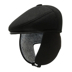 Winter men's warm wool newsboy cap with earflaps and adjustable strap for cold weather