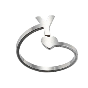 Minimalist silver open ring with letter Y and heart design for women and couples