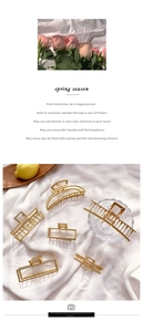 Detailed macro view of gold geometric metal hair claws in various elegant shapes