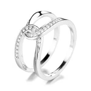 Intertwined double circle silver ring with sparkling cubic zirconia pavé setting