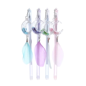 Creative moon sequin gel pens with feather pendants in pastel blue, purple, green, and pink
