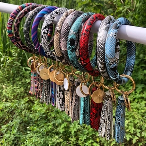 Assorted PU leather tassel wristlet keychain with leopard and snakeskin patterns