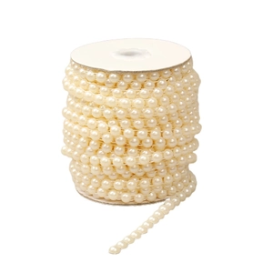 White ABS semi-round faux pearl bead chain on a white spool for DIY wedding decor