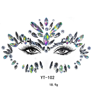 Detail of YT-102 colorful resin face jewels with teardrop rhinestones for makeup