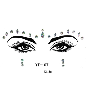 Close-up of YT-107 iridescent rhinestone face gems with colorful teardrop acrylic crystals