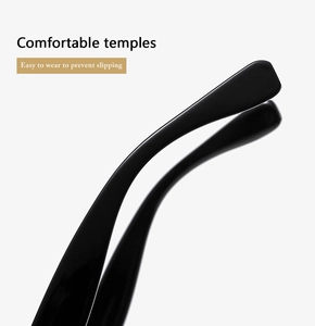 Detail of comfortable black temples on cat eye sunglasses designed to prevent slipping