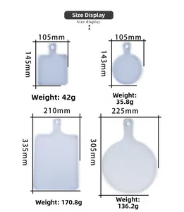 Size display for rectangular and round silicone resin tray molds with handles