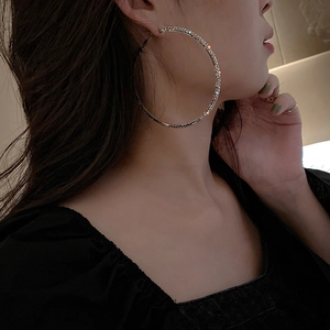 Alloy Rhinestone Large Hoop Earrings With Silver Earring Post Elegant Geometric Statement Jewelry For Women