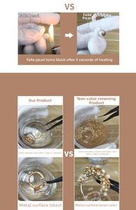Detailed quality test showing baroque pearl earrings resisting fire and salt water exposure