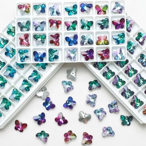 14mm crystal butterfly pendants in gradient pink purple and blue glass for DIY jewelry
