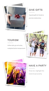 Three-frame polaroid collage showing heart effect glasses for parties, gifts and travel
