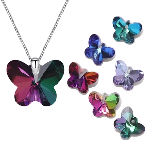 14mm butterfly crystal pendant necklace with colorful glass charms for DIY jewelry making