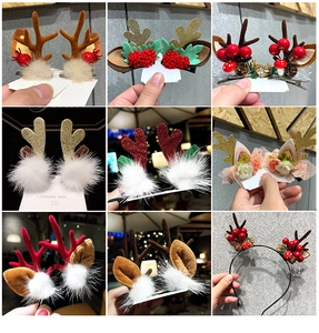 Detailed grid showing Christmas reindeer antler clips with plush balls and pine cones