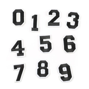 Set of 0-9 black and white embroidered number patches for clothing decoration and uniforms