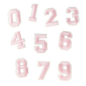 Pink embroidered number patches 0-9 set for school uniforms and apparel decoration