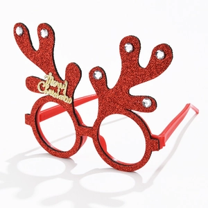 Sparkly red reindeer Christmas glasses with gold Merry Christmas text and rhinestones