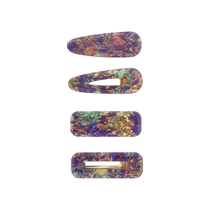 Colorful marble acrylic hair clip set with teardrop and rectangular geometric designs