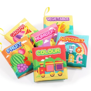 Set of 6 educational soft baby cloth books featuring fruits and shapes with hanging loops