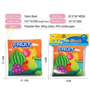 Educational fruit theme baby cloth book with crinkle paper and hanging hook for sensory play