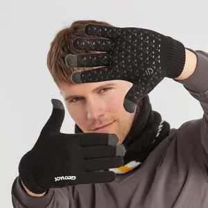 Winter thermal knit gloves with touch screen tips and anti-slip silicone palm grip