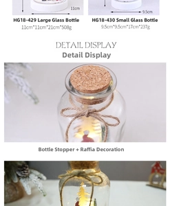 Detail view of Christmas glass jars with LED scenes and size specifications