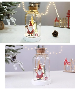 Detail of Christmas glass dome with LED micro landscape, Santa and tree scene