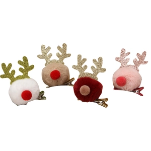 Lot de barrettes bois de renne de Noël avec pompons en peluche colorés et paillettes