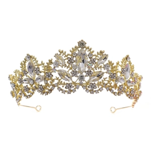 Baroque golden bridal crown with sparkling crystals and rhinestones for wedding parties