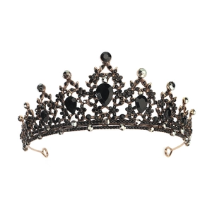 Baroque vintage black crown for women with waterdrop rhinestones on a white background