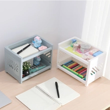 Dual-layer plastic desktop storage organizers in light blue and white for stationery