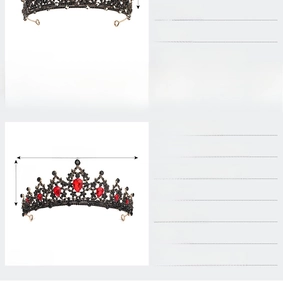 Detailed size view of Baroque tiara featuring red rhinestones and antique gold alloy
