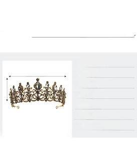 Baroque antique gold crown details with grey rhinestones, 15.5cm diameter and 6cm height
