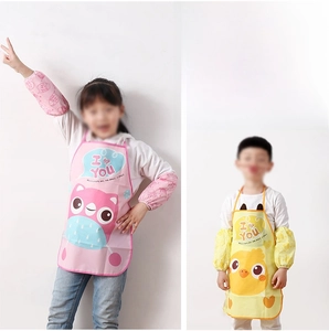 Waterproof children cartoon apron and oversleeves set for painting and dining